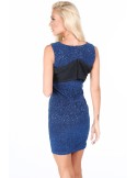 Dress with a bow on the neckline, blue G52360 - Online store - Boutique